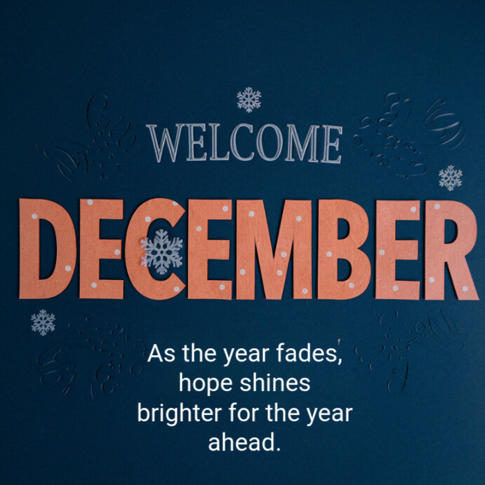 Joyful Blue Welcome December Quote Template Design/ Hello And Welcome December Quote Template Social Instagram Post