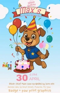 Joyful Brave Pup Hero (police Dog Birthday Theme) Tabloid template