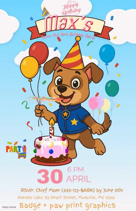 Joyful Brave Pup Hero (police Dog Birthday Theme) Tabloid template