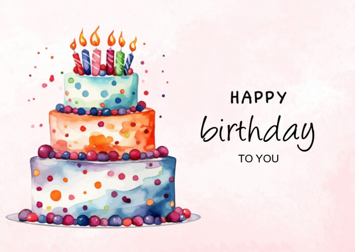 Joyful Cake/red/pink/cute/birthday/happy Birthday/greeting/card/watercolor/pastel Postcard Postal template