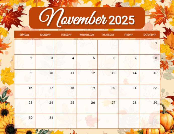 White November Calendar Flyers Template | PosterMyWall