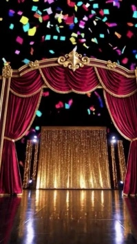 Joyful Celebration Stage With Red Curtain And Stage Spotlight Background Video Template  Digital Dis