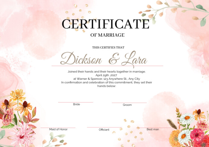 Joyful Certificate Of Marriage A4 template