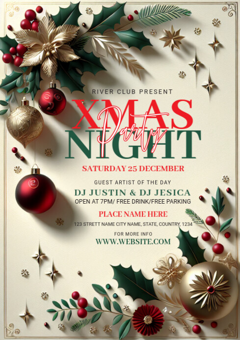 Joyful Christmas Party A4 Template | PosterMyWall