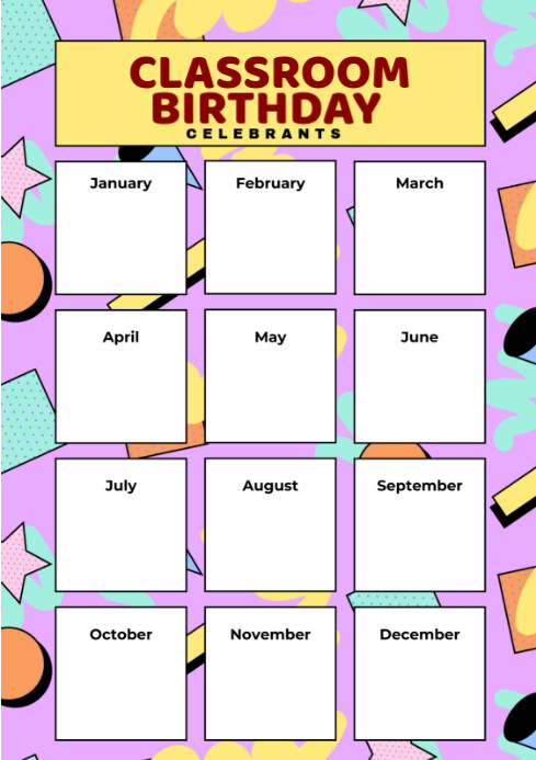 Joyful Classroom Birthday Tracker A4 template