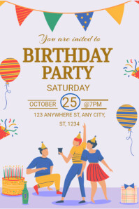 Joyful Colorful Birthday Party Invitation Flyer  Poster template
