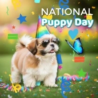 Joyful Cool Puppy With Sunglasses Celebration Tee Celebrating National Puppy Day Instagram Post template
