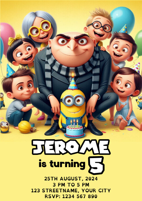 Joyful Despicable Me Birthday A4 Template | PosterMyWall