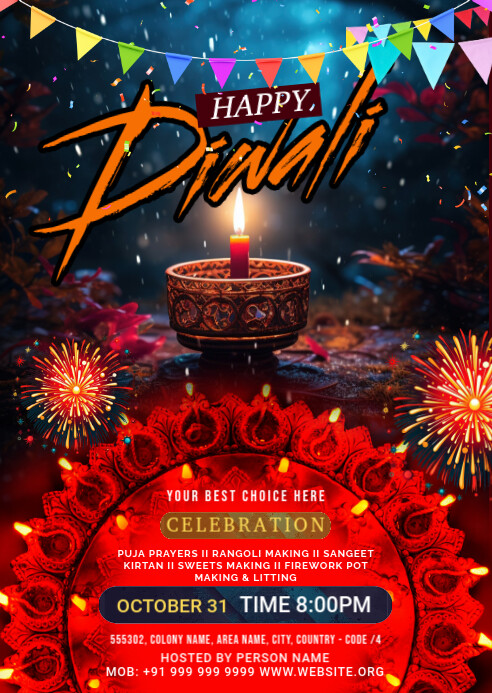 Joyful Diwali Celebrations Flyer A6 template