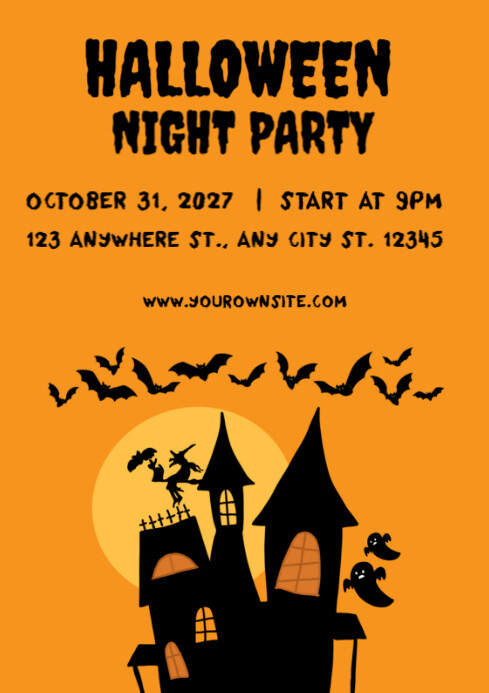Orange Halloween Night Party A4 Template | PosterMyWall