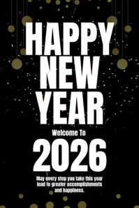 Black Joyful Happy New Year 2026 Golden Celebration Video Template ...
