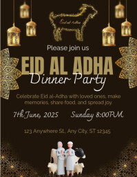 Czarny Eid al-Adha Dinner Party Pamflet Template