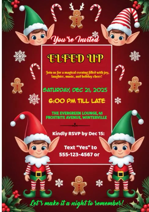 Joyful Elf Christmas Invitation A4 Template | PosterMyWall