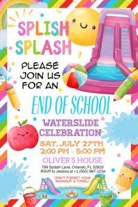 Joyful End of School Waterslide Celebration Banner 4' × 6' template