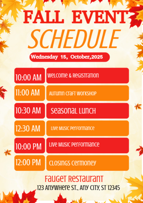 Typical Fall Event Joyful Fall Event Schedule A4 Template | PosterMyWall