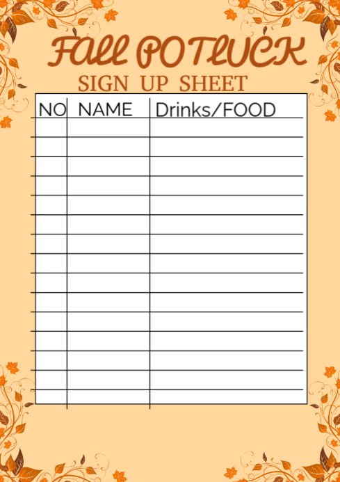 Fall Potluck Sign Joyful Fall Potluck Sign Up Sheet A4 Template | PosterMyWall