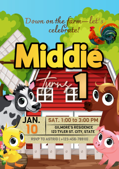 Joyful Farm Animals Birthday A4 Template | PosterMyWall