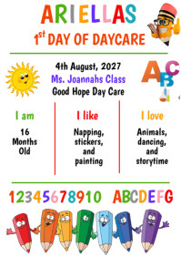 White First Day of Daycare A3 Template