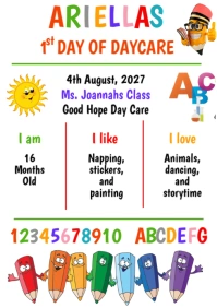 Joyful First Day Of Daycare Sign Template A3