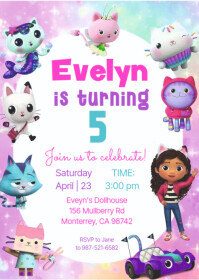 Joyful Gaby's Dollhouse Birthday Digital Invitation A6 template