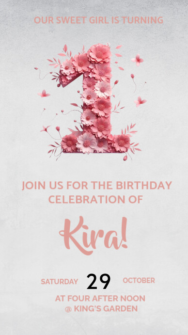 Joyful Girl First Birthday  Digital Display (9:16) template