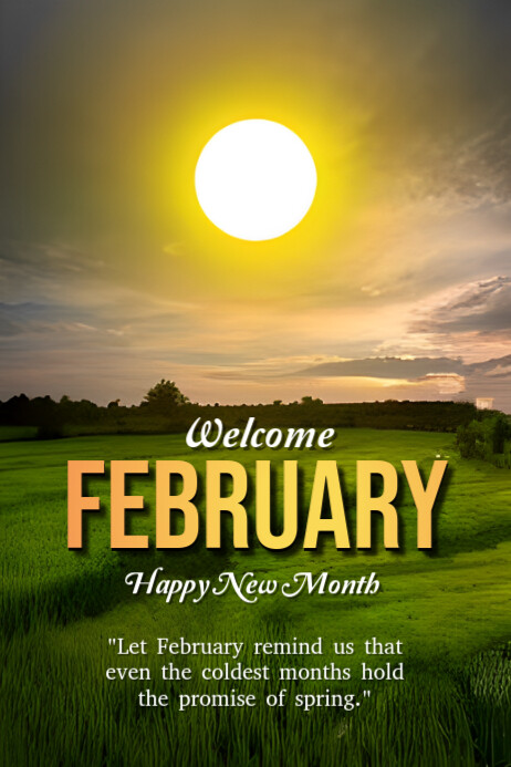 Joyful Green Background Pastel Welcome February Poster Templat ...