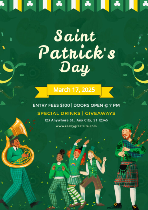 Joyful Green Saint Patrick's Day Party Flyer A4 Template | PosterMyWall
