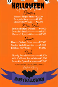 Pomarańczowy Halloween Special Menu Pinterest Graphic Template