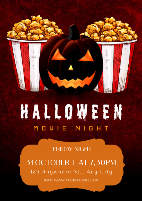 Joyful Halloween Movie Night Ad Flyer Design A4 template