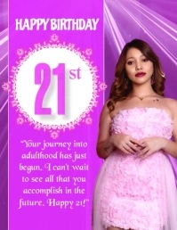 Joyful Happy 21st Birthday Wishes Template De ใบปลิว (US Letter)
