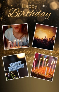 Joyful Happy Birthday Wish Card  Half Page Wide template