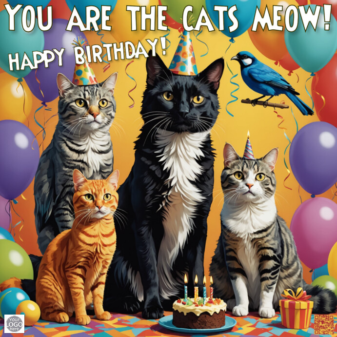Joyful Happy Birthday You Are The Cats Meow And A Bird Also! Instagram Post template