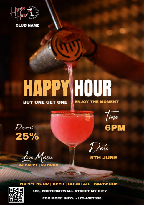 Joyful Happy Hour Event A4 Template | PosterMyWall