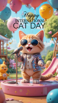 Joyful Happy International Cat Day  Digital Display (9:16) template