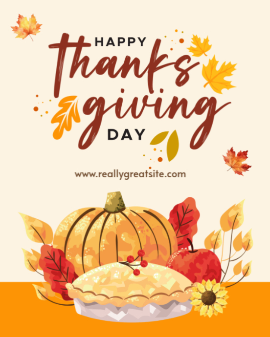 Joyful Happy Thanksgiving Day Poster Template – Autumn Pumpkin And Pie ...
