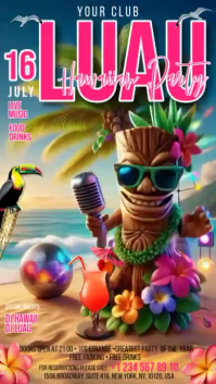 Joyful Hawaiian Luau Party Digital Display Video Digitalanzeige (9:16) template