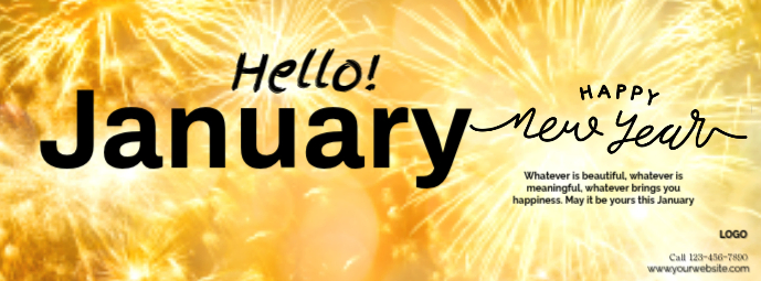 Joyful Hello January New Year Facebook Cover Photo Template | PosterMyWall