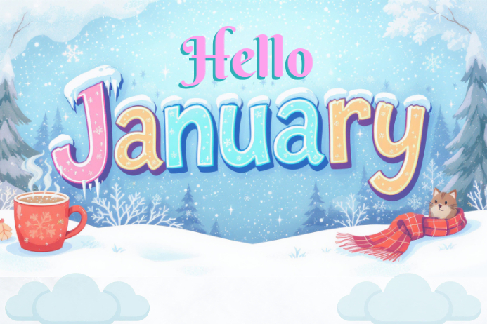 Hello January Label Joyful Hello January Poster Template | PosterMyWall