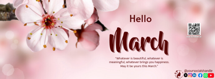 Joyful Hello March Lets Bloom Facebook Cover Photo template