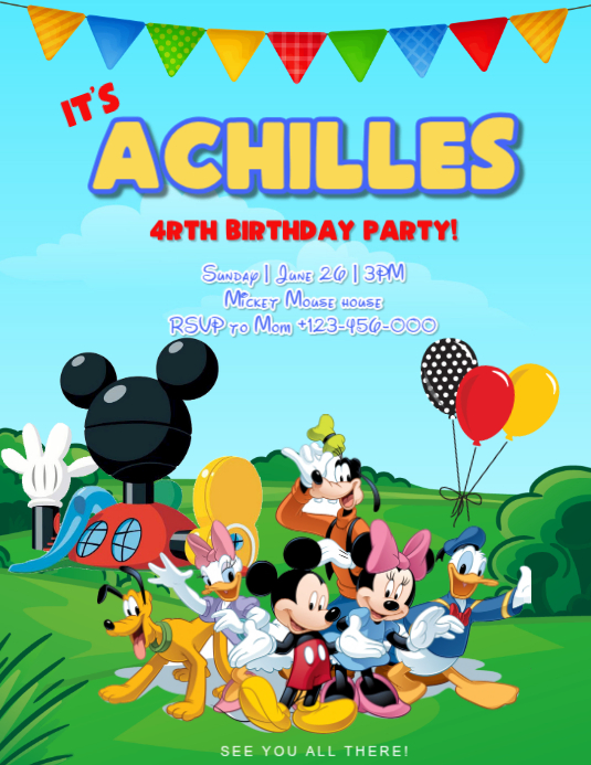 joyful illustrative mickey mouse birthday invitation flyer Template ...
