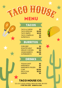 Żółty Mexican Restaurant Menu A4 Template