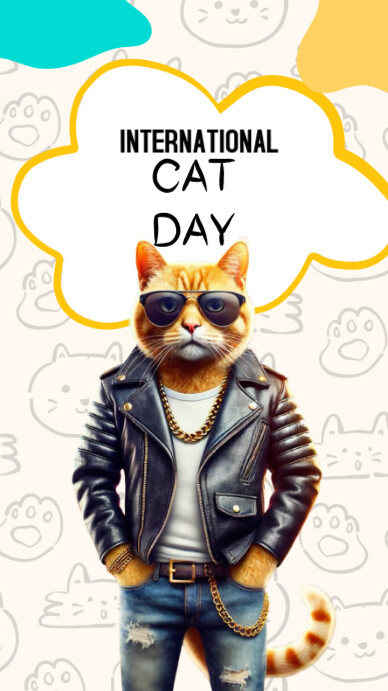 Joyful International Cat Day  Digital Display (9:16) template