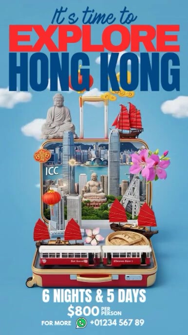 Joyful Its Time To Explore Hong Kong Facebook Story template