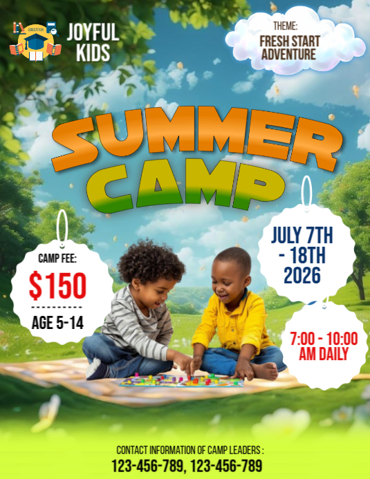 Copy of Joyful Kids Summer Camp Flyer Template For Fun Learning ...