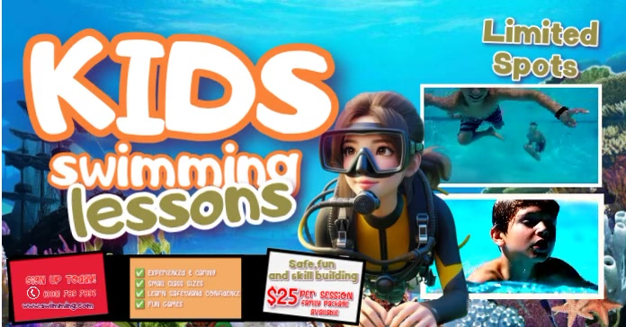 Swimming Lessons Facebook Post Template | PosterMyWall