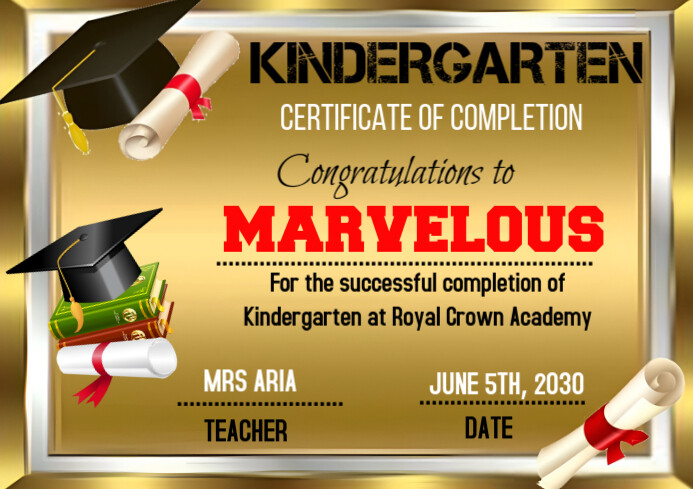 Joyful Kindergarten Certificate Of Completion Template A4 | PosterMyWall