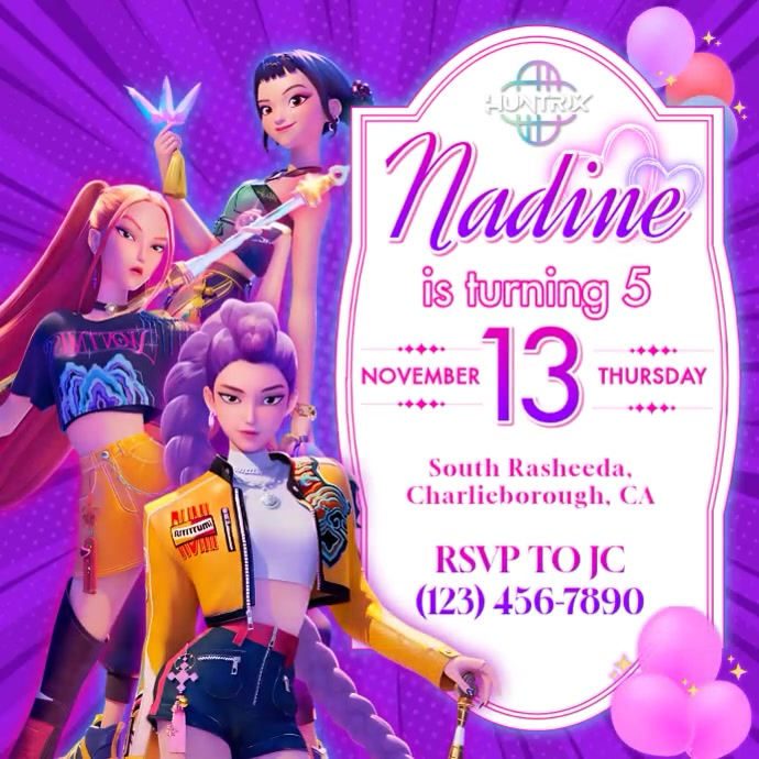 Joyful Kpop Demon Hunters Birthday Invitation Instagram Post Template