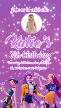 Joyful Kpop Demon Hunters Birthday Invitation Digital Display (9:16) template