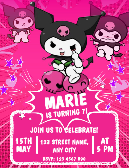 Purple Kuromi Birthday Party A4 Template | PosterMyWall