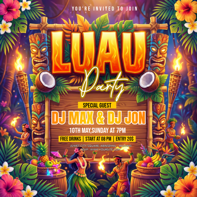 Joyful Luau Party Instagram Post Template | PosterMyWall